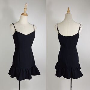 DRESS THE POPULATION Mira Black Ruffle Hem Little Black Cocktail Dress Small
